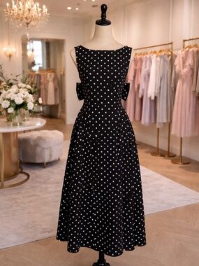 NWT Cider black polka dot bow dress Size S